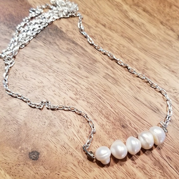 Freshwater Pearl Meditation Necklace. Silver Chain - Picture 2 of 2